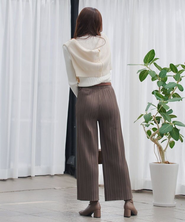 Tiaclasse 裏起毛ボックスプリーツパンツ ブラウン