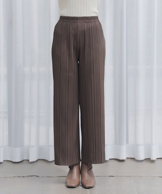 Tiaclasse 裏起毛ボックスプリーツパンツ ブラウン