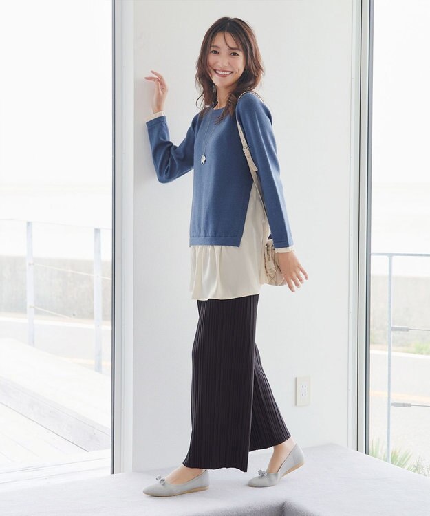 Tiaclasse 裏起毛ボックスプリーツパンツ チャコールグレー