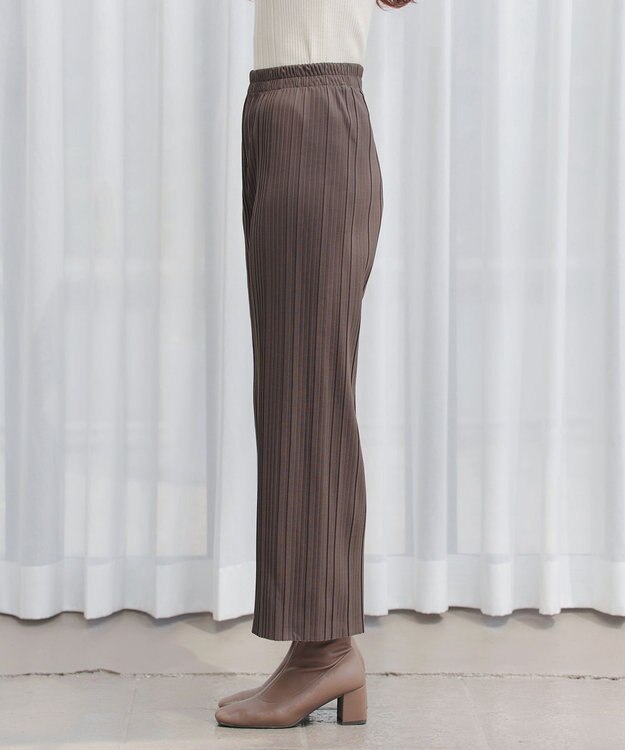 Tiaclasse 裏起毛ボックスプリーツパンツ ブラウン