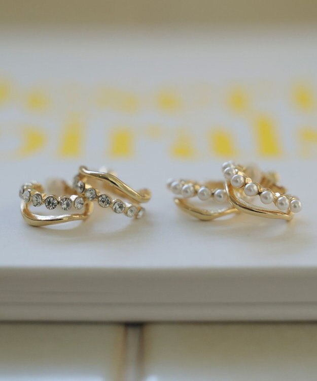 ANY SIS 2連フープ イヤリング ビジュー