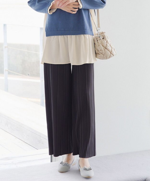 Tiaclasse 裏起毛ボックスプリーツパンツ チャコールグレー