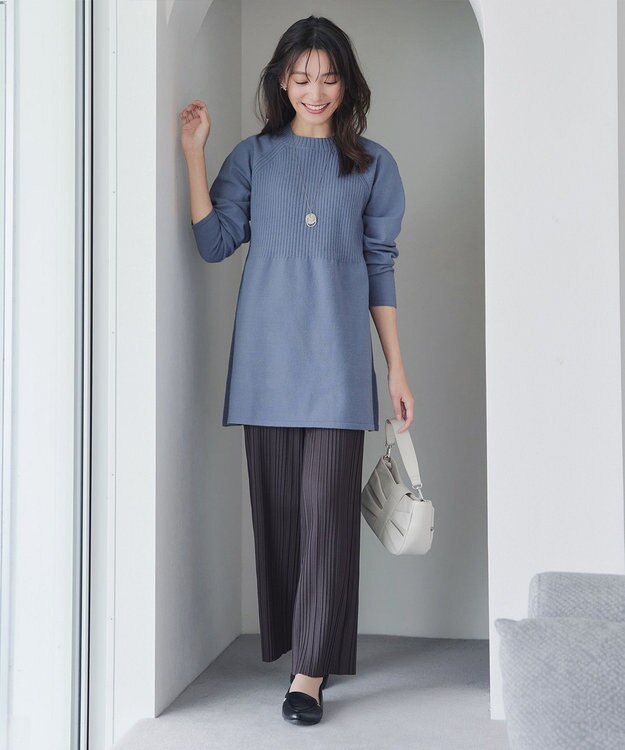 Tiaclasse 裏起毛ボックスプリーツパンツ チャコールグレー