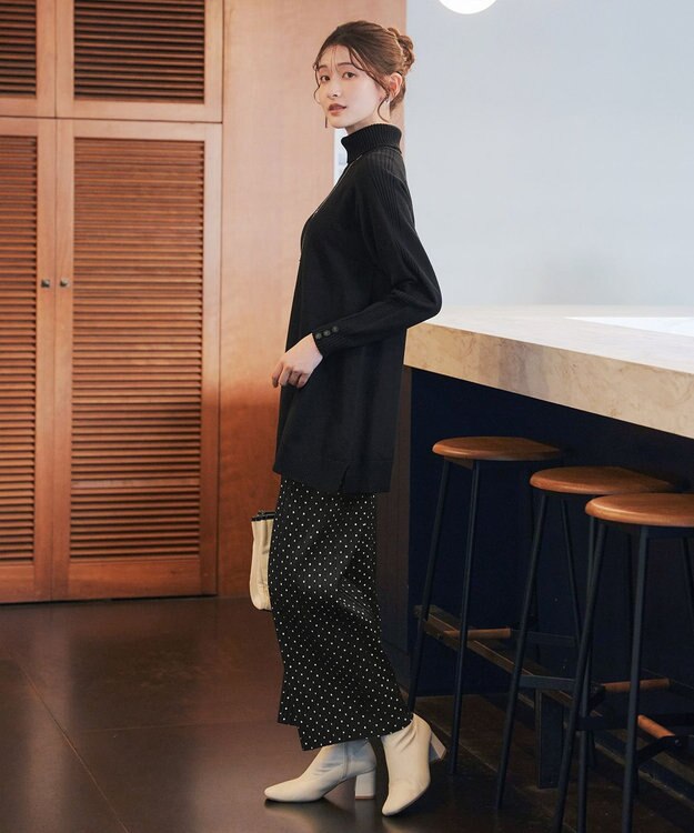 Tiaclasse 裏起毛ボックスプリーツパンツ ブラックドット