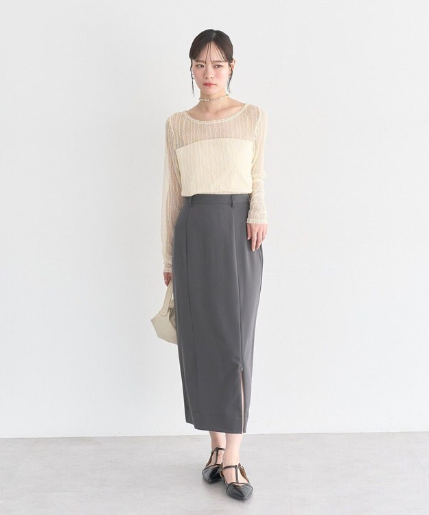 earth music&ecology レースドッキングボートネックプルオーバー Ecru