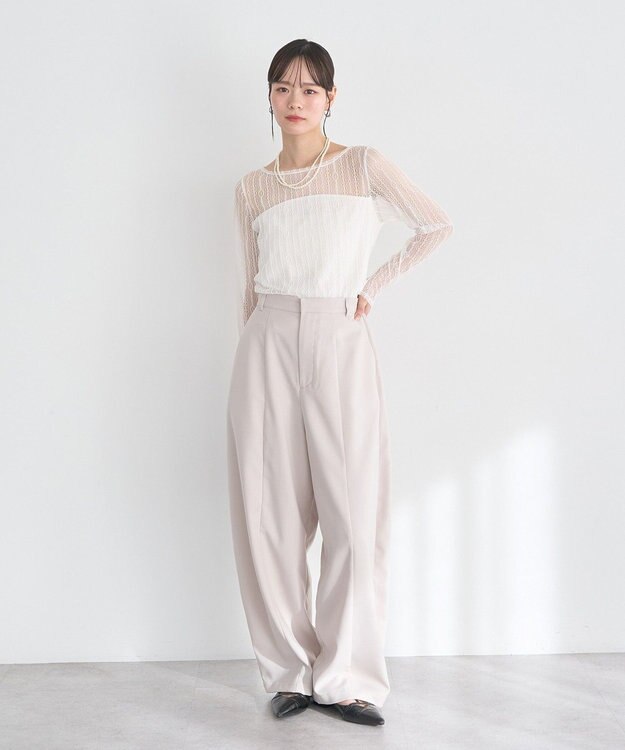 earth music&ecology レースドッキングボートネックプルオーバー Off White