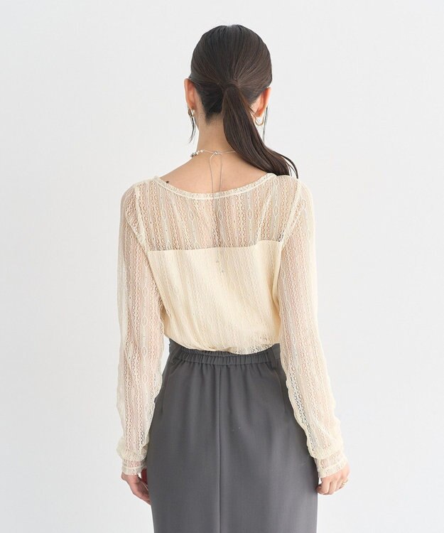 earth music&ecology レースドッキングボートネックプルオーバー Ecru