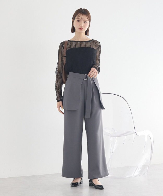 earth music&ecology レースドッキングボートネックプルオーバー Black