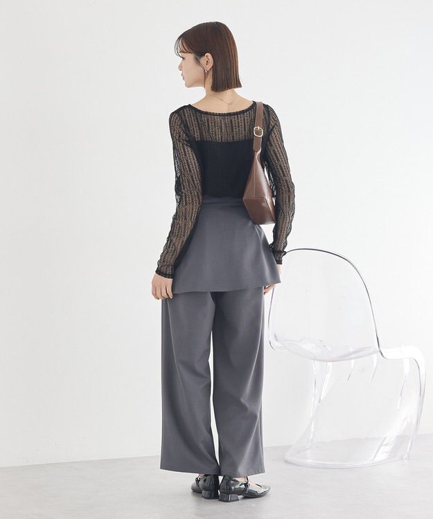 earth music&ecology レースドッキングボートネックプルオーバー Black