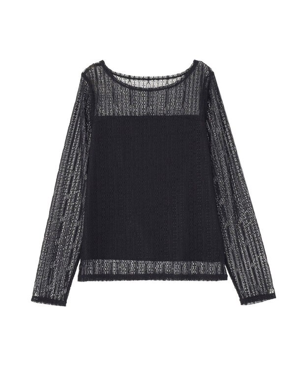 earth music&ecology レースドッキングボートネックプルオーバー Black