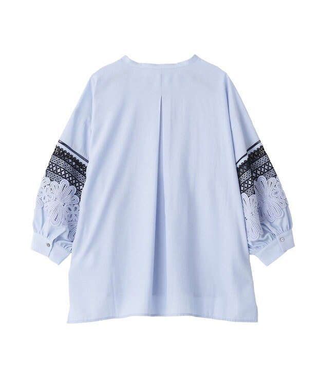 YECCA VECCA レース切替スキッパーブラウス Blue