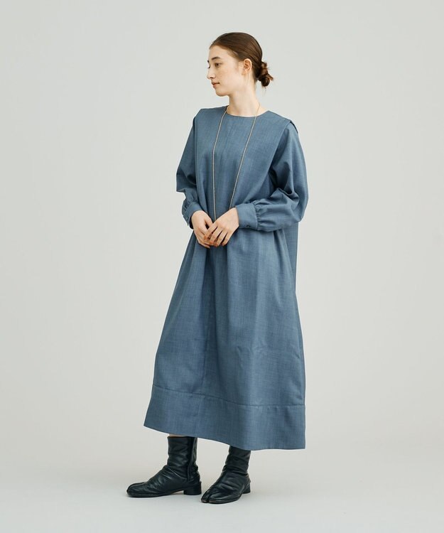 J.PRESS YORK STREET 【WOMEN】ショルダータック ワンピース ダルブルー系