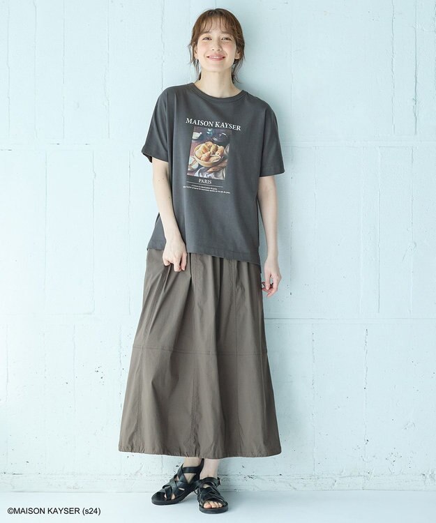 ANY 【MAISON KAYSERコラボ】フォトプリント半袖Tシャツ チャコール×バスケット