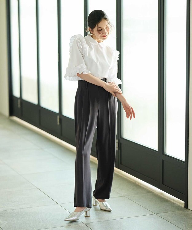 #Newans 2タックセンタープレスパンツ ブラック系