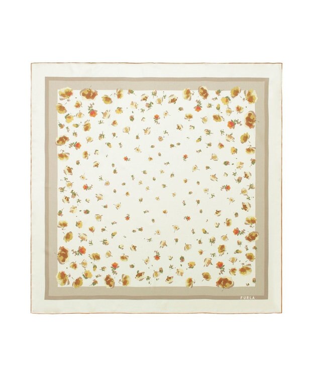 MOONBAT FURLA(フルラ)シルクツイル 水彩フラワー スカーフ 88cm×88cm ライトイエロー