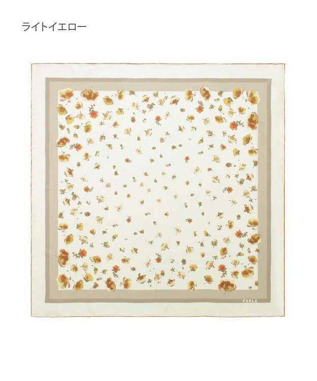 MOONBAT FURLA(フルラ)シルクツイル 水彩フラワー スカーフ 88cm×88cm ライトイエロー