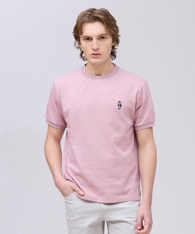 J.PRESS MEN 新デザイン【BULLDOG BOY】カノコレジメン クルーネック Tシャツ ローズ系