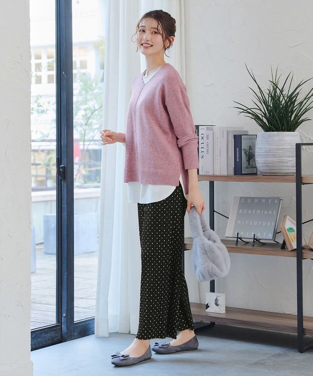 Tiaclasse 裏起毛ボックスプリーツパンツ ブラックドット