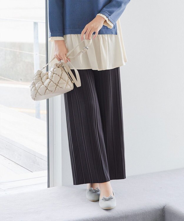 Tiaclasse 裏起毛ボックスプリーツパンツ チャコールグレー