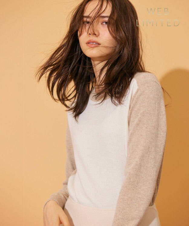 BEIGE， 【WEB限定】ROGAN / クルーネックニット Off White×Taupe