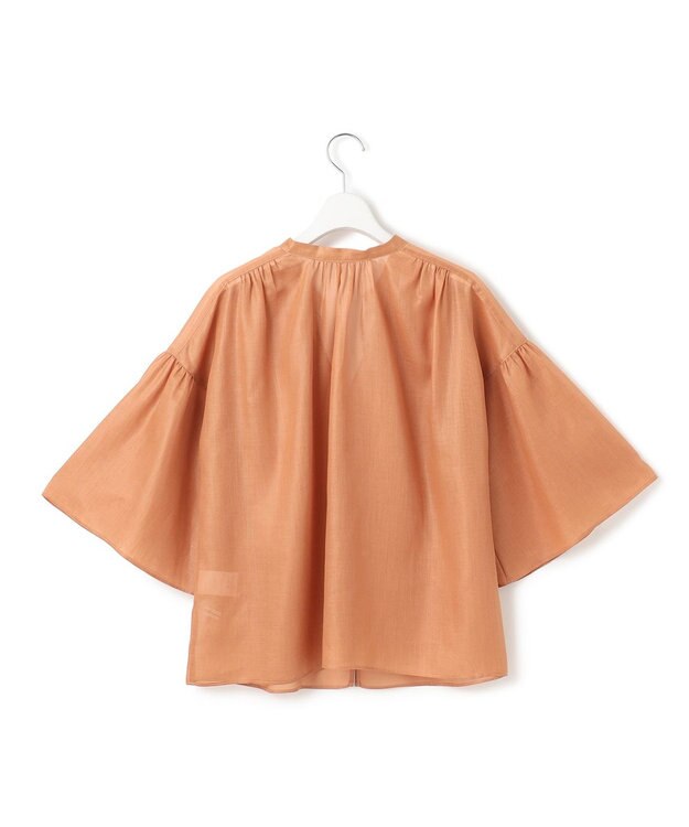 23区 L 【洗える】ソフトシアーフィルム ギャザー ブラウス ライトオレンジ系