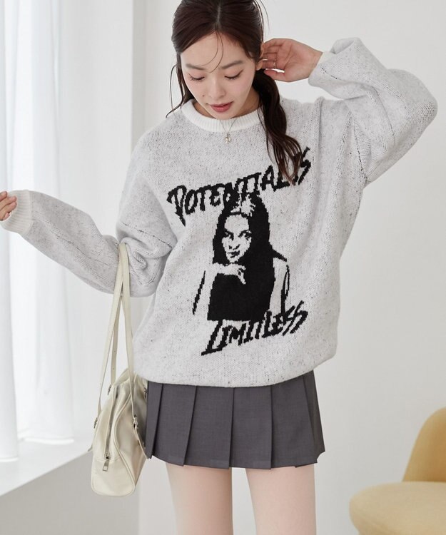 WEGO フラッフィーグラフィックBIGニットプルオーバー 柄1