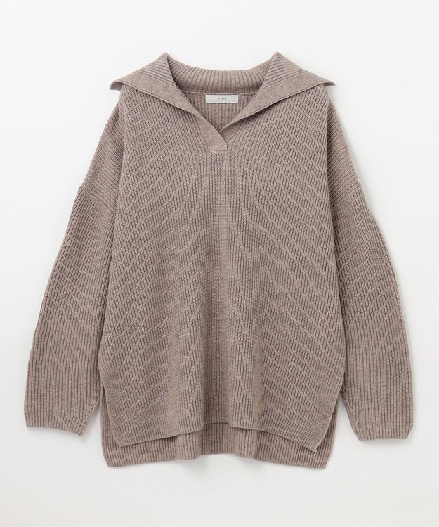 ANY ウールブレンドスキッパーネックニット モカ