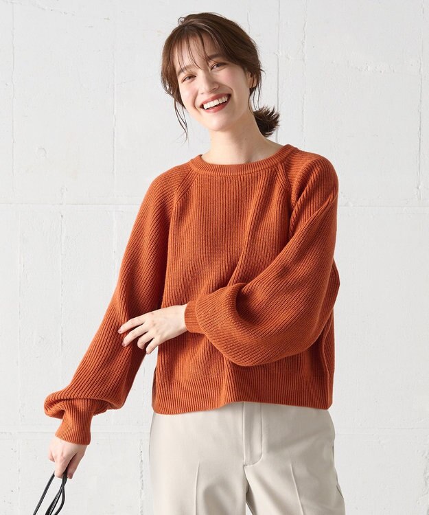 ANY 【洗濯機可】ウールブレンドクロップドニット オレンジ