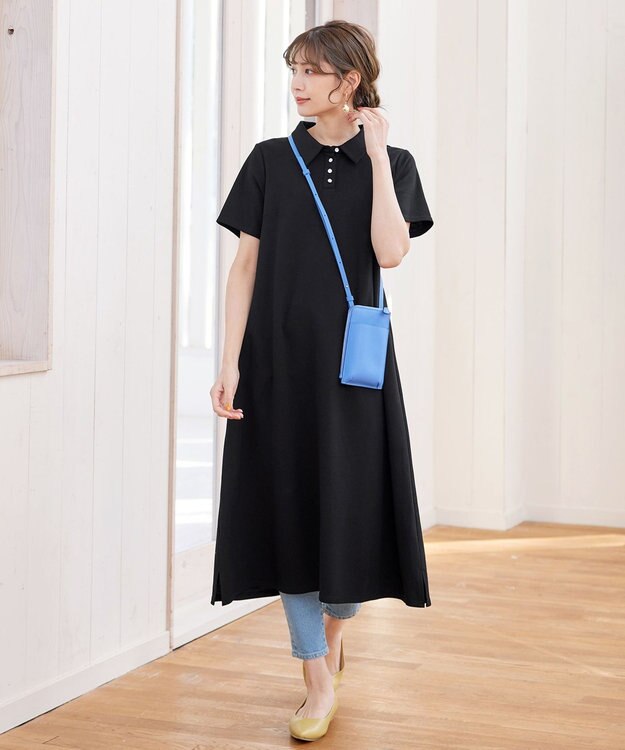 Tiaclasse 【洗える】ポロシャツワンピース ブラック