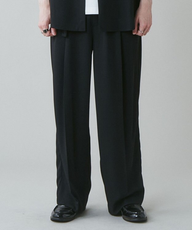 WEGO トロミ　ベルト付きワイドスラックス ブラック