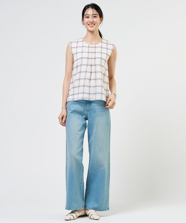 J.PRESS LADIES S 【WEB限定】シアーチェック ノースリーブ カットソー ホワイト×ブラックチェック系3