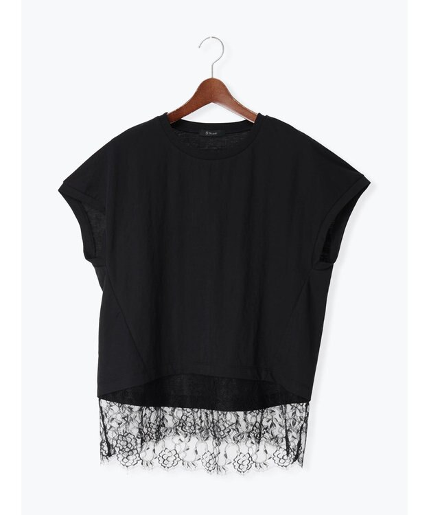 Te chichi 【接触冷感/マシンウォッシャブル】レースヘムTシャツ《2026 SUMMER LOOK item》 ブラック