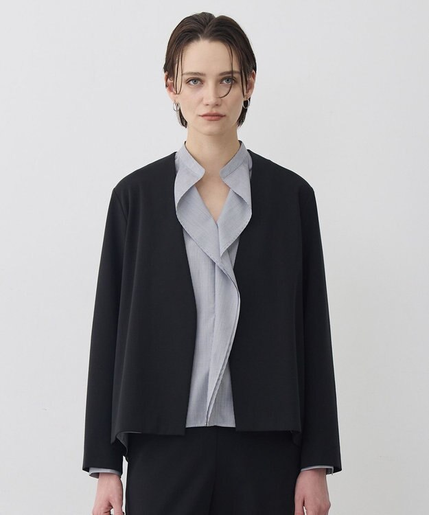 ICB L ナイロンストレッチポンチ ノーカラージャケット ブラック