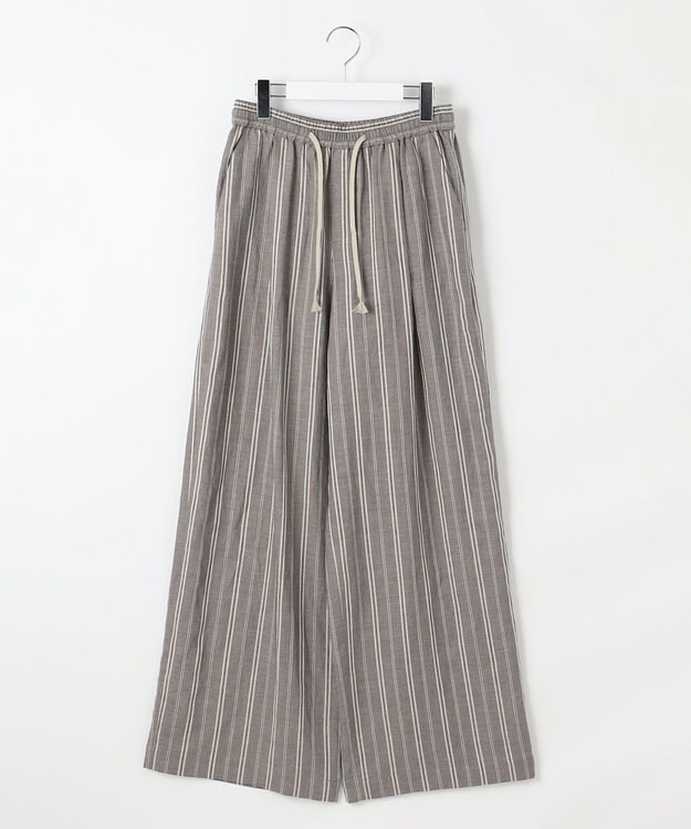 自由区 S 【カタログ掲載・セットアップ対応・洗える】リネンビスコースストライプドロスト パンツ セピア系