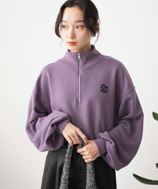 WEGO 【新色追加】ドロストデザインハーフZIPスウェット パープルその他