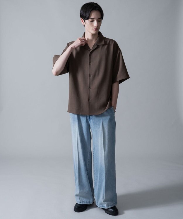 WEGO 【速乾/しわになりにくい/MLサイズ展開】ドライポリオープンカラーシャツ（SS） ブラウン