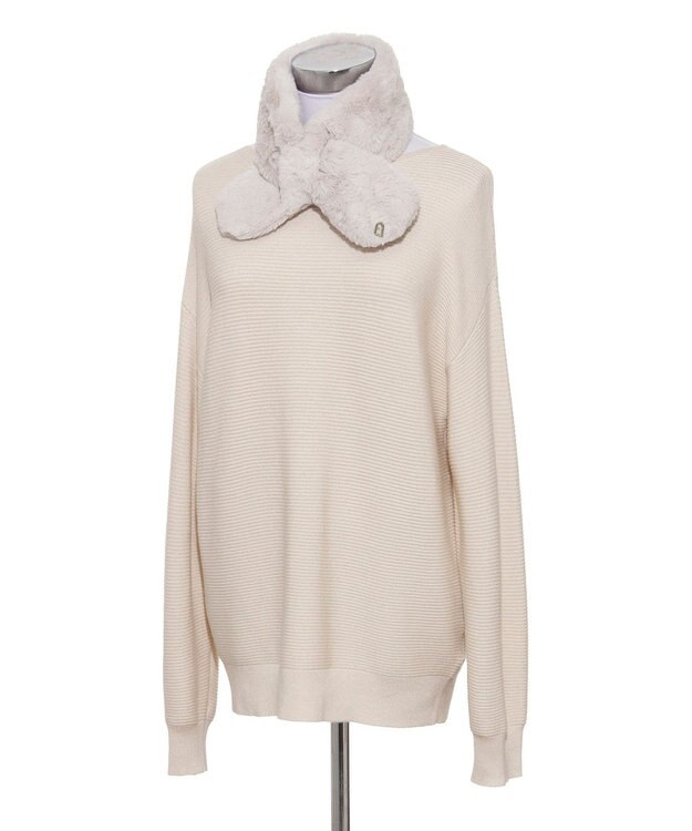 MOONBAT FURLA（フルラ）プチリボンマフラー  アーチロゴ フェイクファー ライトグレー