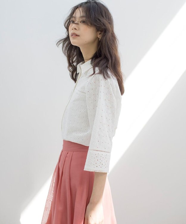 組曲 S エンブロイダリーレース襟付 ブラウス アイボリー系