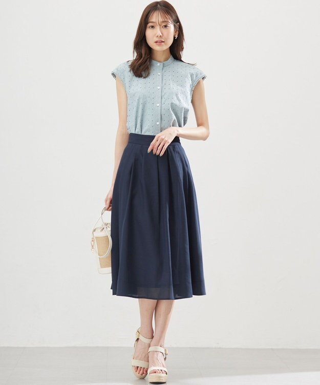 組曲 L エンブロイダリーレースノースリーブ ブラウス スモーキーミント系