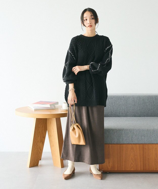 CRAFT STANDARD BOUTIQUE ハンドステッチケーブルニットチュニック Black