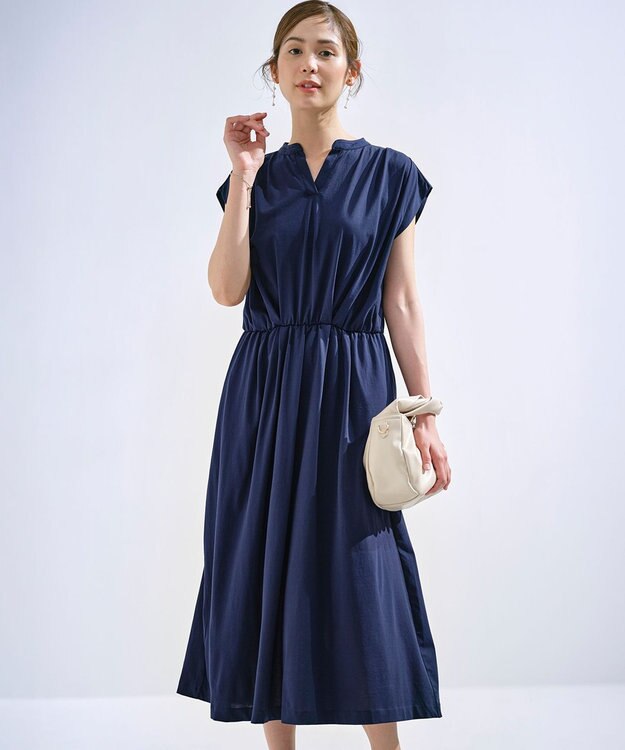 組曲 【洗える・WEB限定】プレーティング天竺 ドレープワンピース ネイビー系