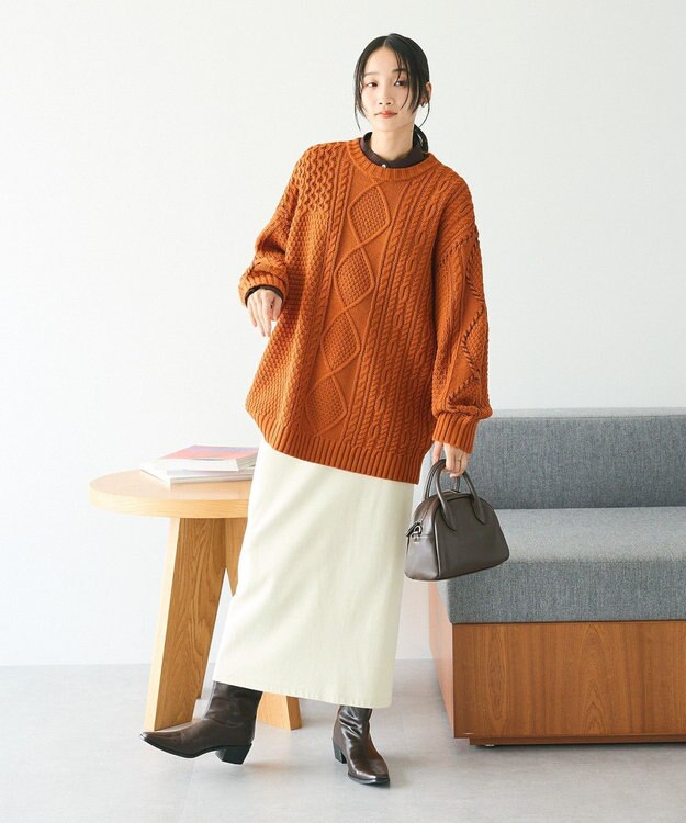 CRAFT STANDARD BOUTIQUE ハンドステッチケーブルニットチュニック Orange