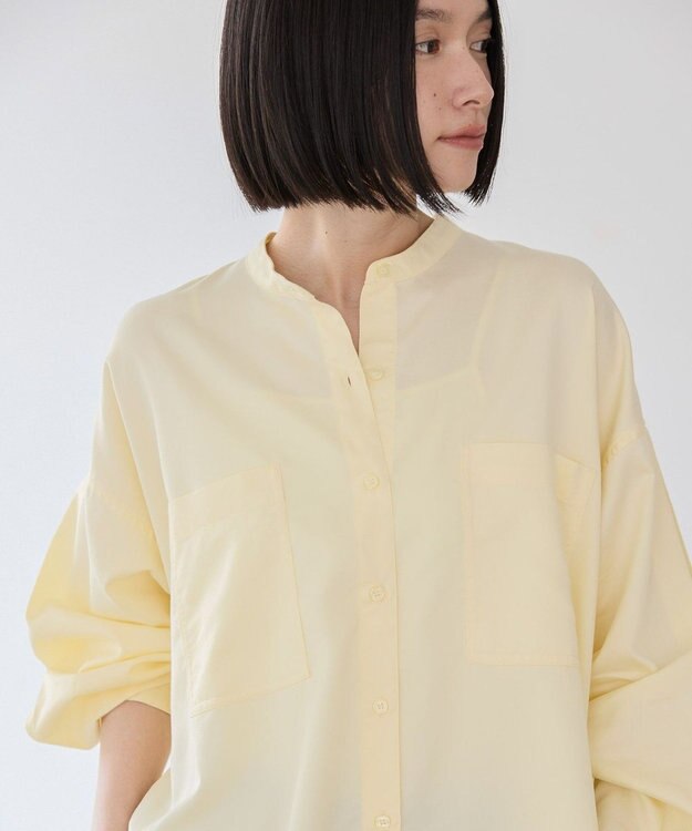 AMERICAN HOLIC イージーケアバンドカラーＷポケットロングシャツ Light Yellow