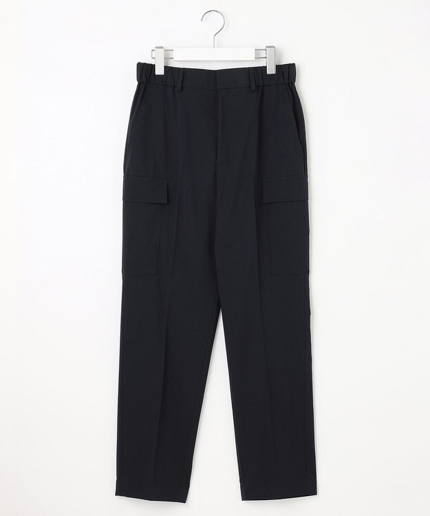 自由区 【洗える】撥水シルキーポプリン カーゴパンツ ネイビー系