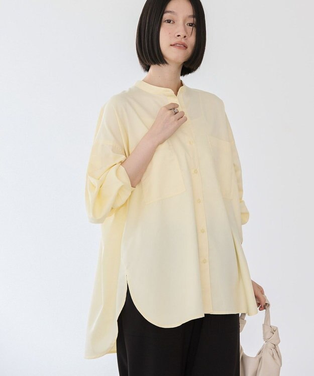 AMERICAN HOLIC イージーケアバンドカラーＷポケットロングシャツ Light Yellow