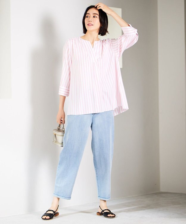 自由区 【洗える】ウスカルデニム カーブパンツ ライトインディゴ