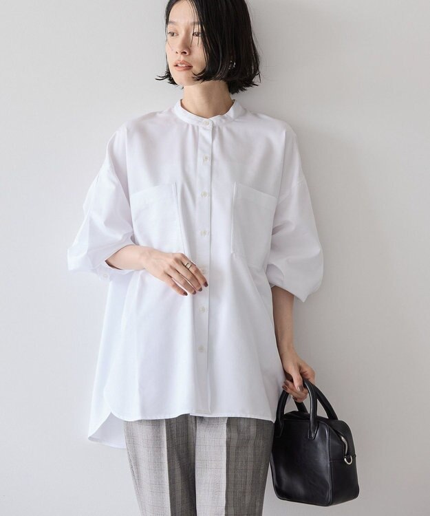 AMERICAN HOLIC イージーケアバンドカラーＷポケットロングシャツ Off White