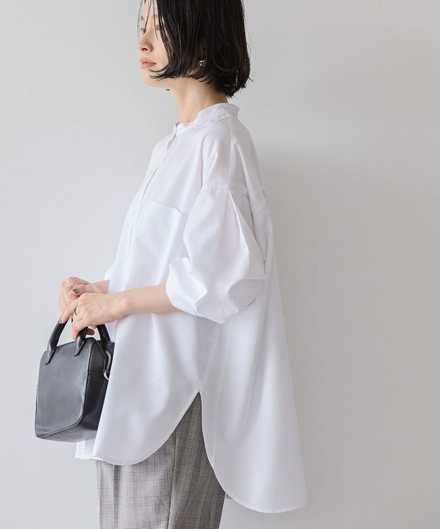 AMERICAN HOLIC イージーケアバンドカラーＷポケットロングシャツ Off White