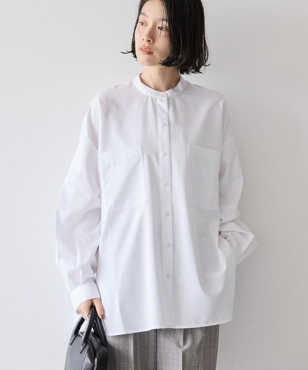 AMERICAN HOLIC イージーケアバンドカラーＷポケットロングシャツ Off White