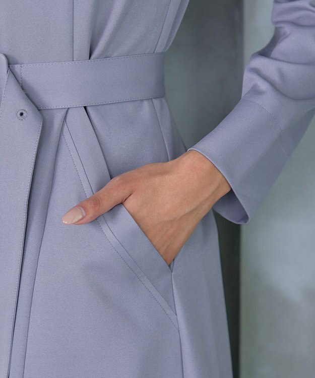 Tiaclasse 【洗える】ベルト付キーネックポケットワンピース ブルー